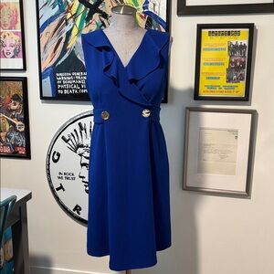 DKNY Blue Cocktail Casual Midi Dress in Royal Blue Size 10